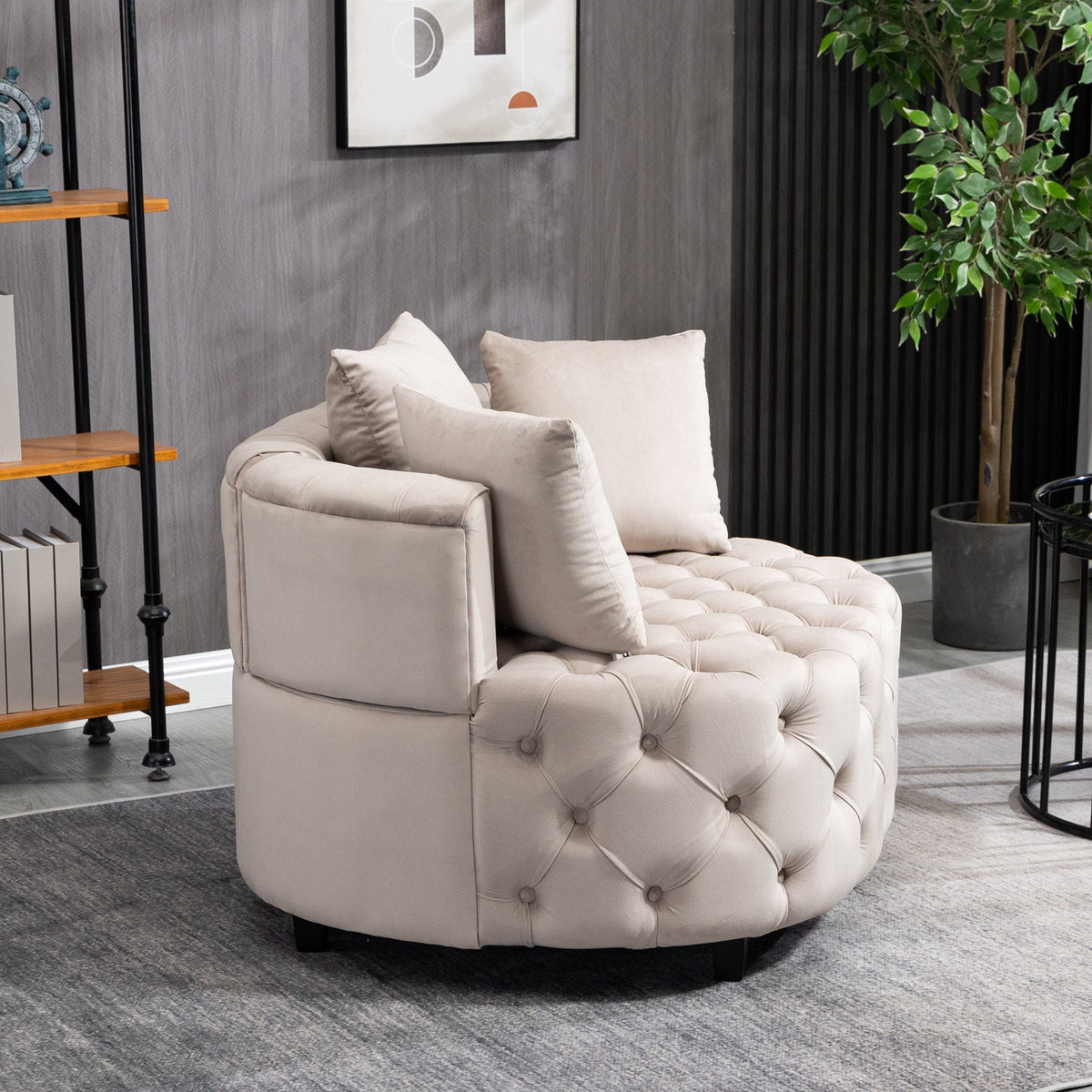 Plush Velvet Barrel Chair with Solid Wood Legs - Available in 3 Colors