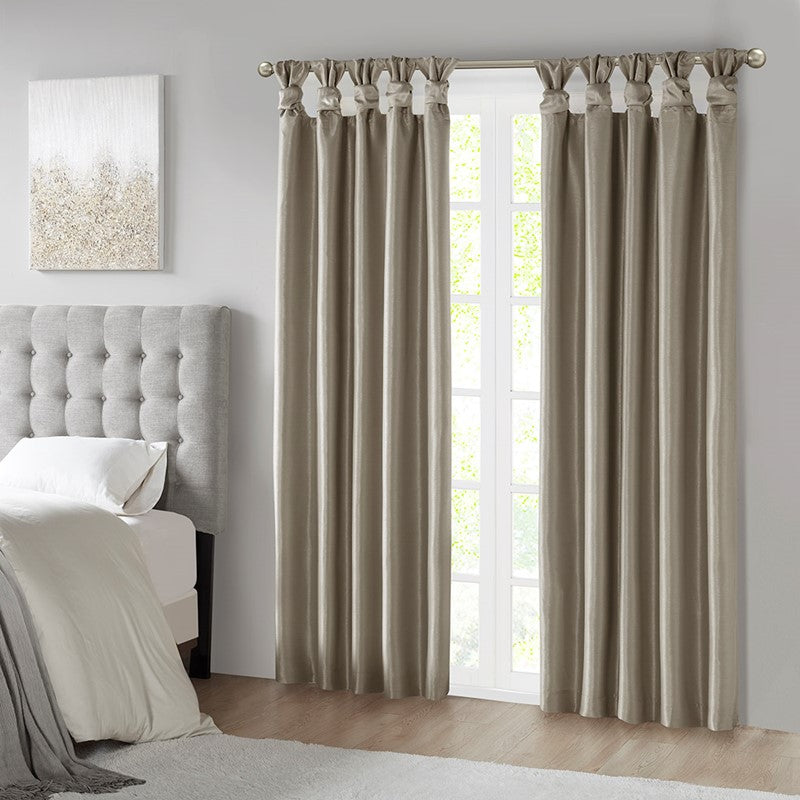 Emilia 100% Polyester Solid Faux Silk Lined Twist Tab Total Blackout Window Curtain