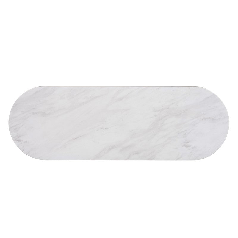 Layana Faux White Marble Console Table with Reeded Wooden Pillar Legs