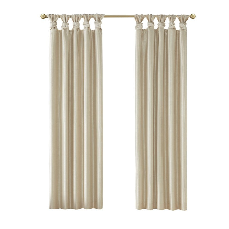 Emilia 100% Polyester Solid Faux Silk Lined Twist Tab Total Blackout Window Curtain